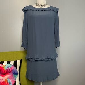 Banana Republic Blue Ruffle Cocktail Tunic Shift Dress 6